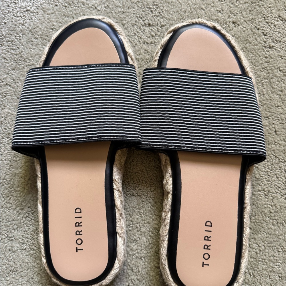 Torrid Black and White Striped Slide Sandals